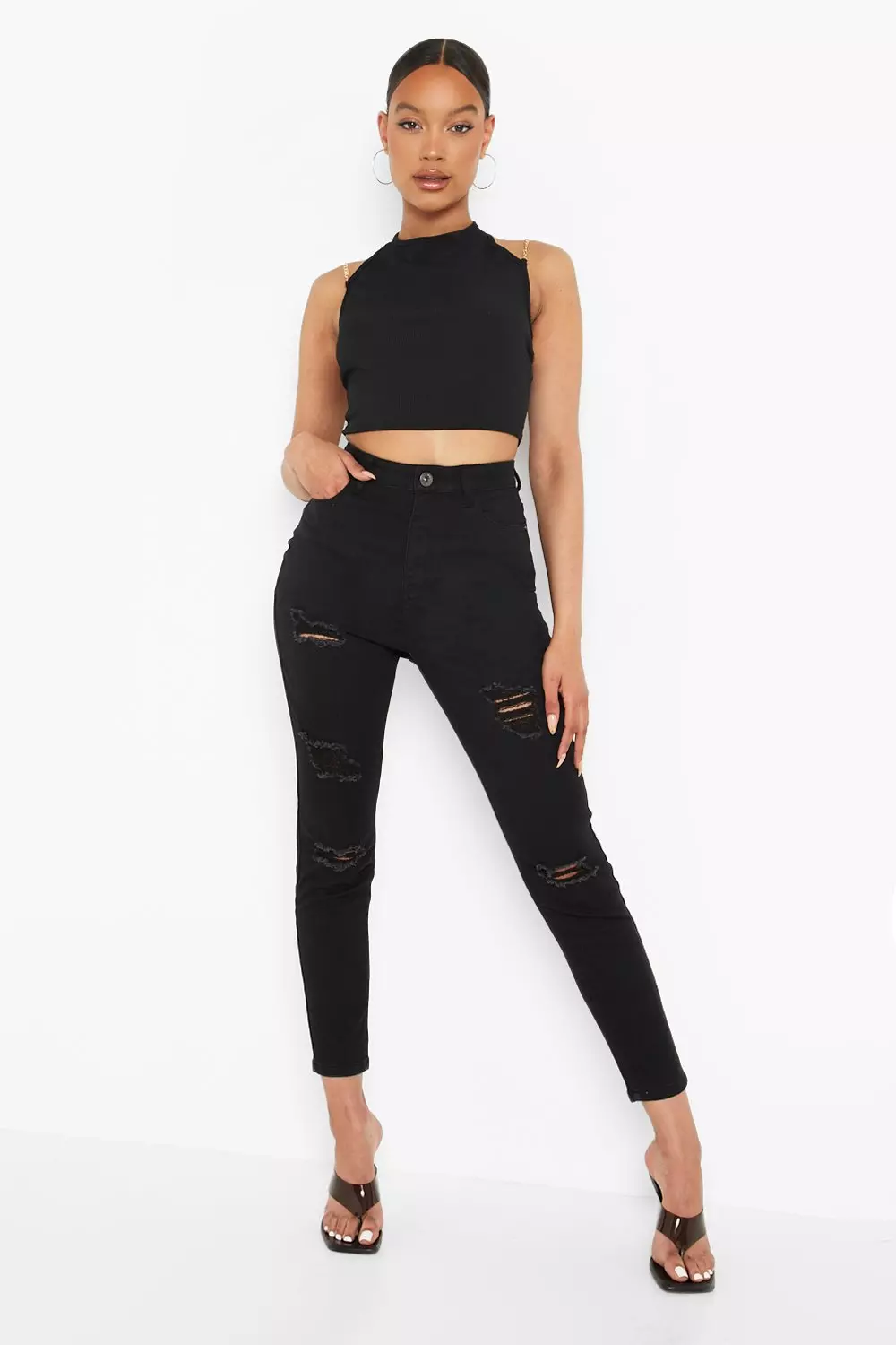 Black high waisted ripped deals skinny jeans